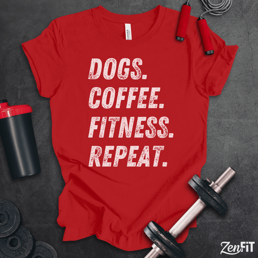 Dogs Coffee Fitness Repeat T-Shirt