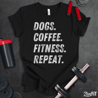 Dogs Coffee Fitness Repeat T-Shirt