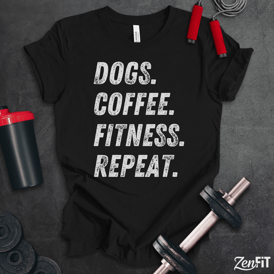 Dogs Coffee Fitness Repeat T-Shirt