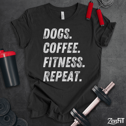 Dogs Coffee Fitness Repeat T-Shirt