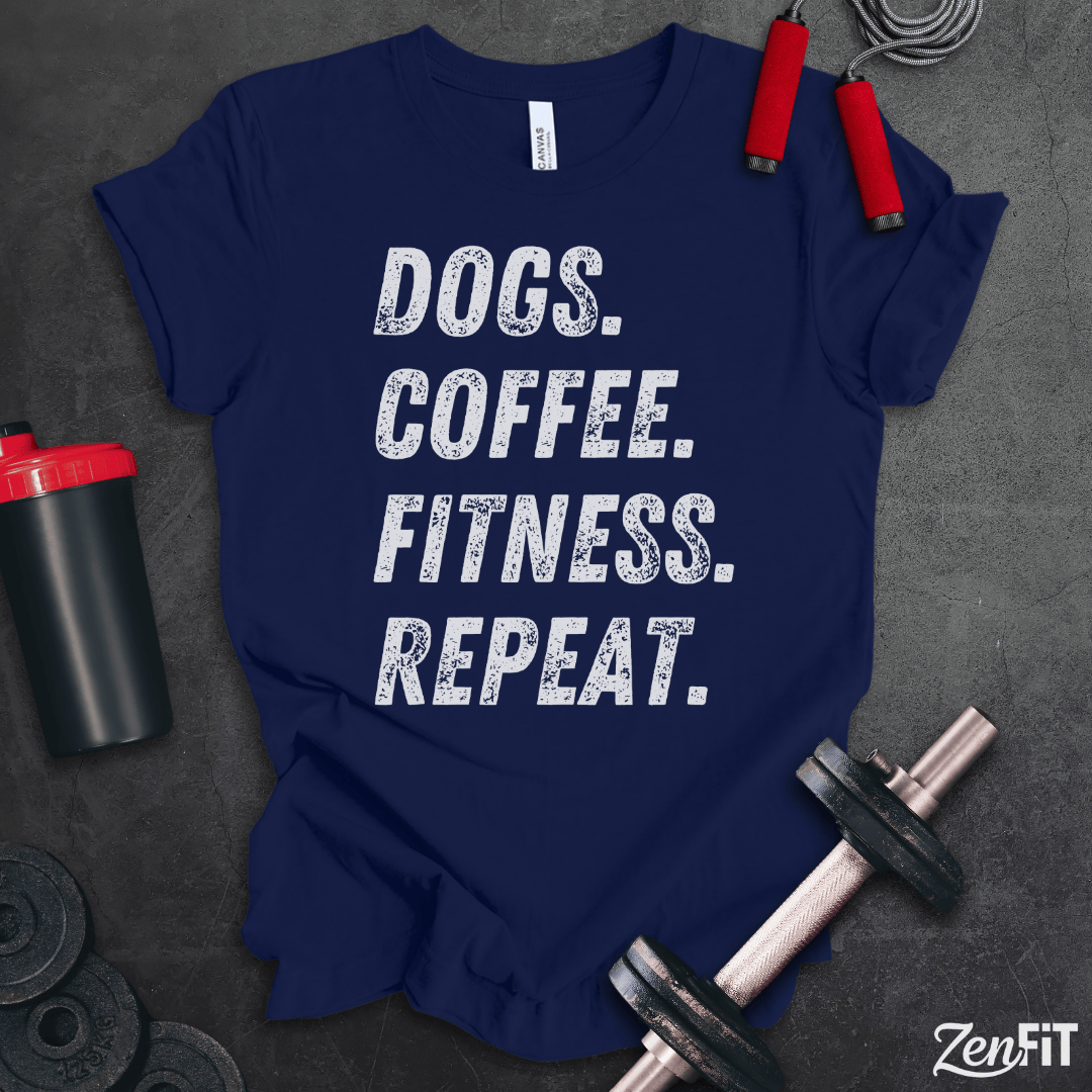 Dogs Coffee Fitness Repeat T-Shirt