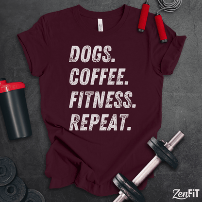 Dogs Coffee Fitness Repeat T-Shirt