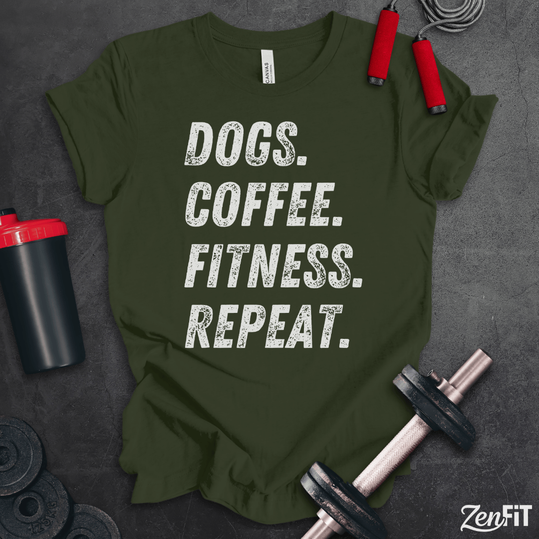 Dogs Coffee Fitness Repeat T-Shirt
