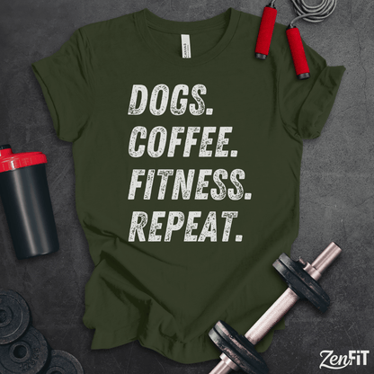 Dogs Coffee Fitness Repeat T-Shirt