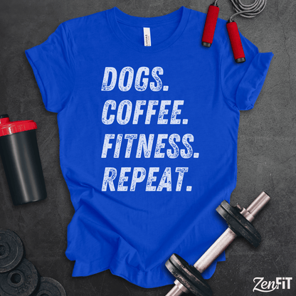 Dogs Coffee Fitness Repeat T-Shirt