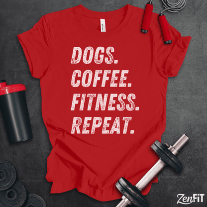 Dogs Coffee Fitness Repeat T-Shirt